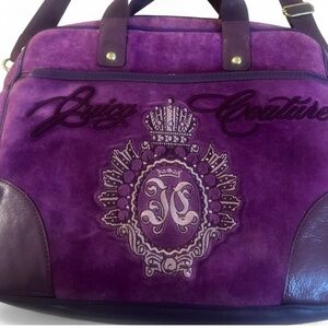 Vintage Y2K Juicy Couture Laptop Computer Bag 90s Purple Velvet Velour Messenger